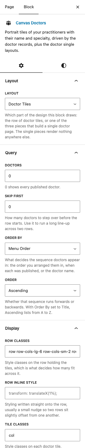 The Doctors settings in the block editor sidebar