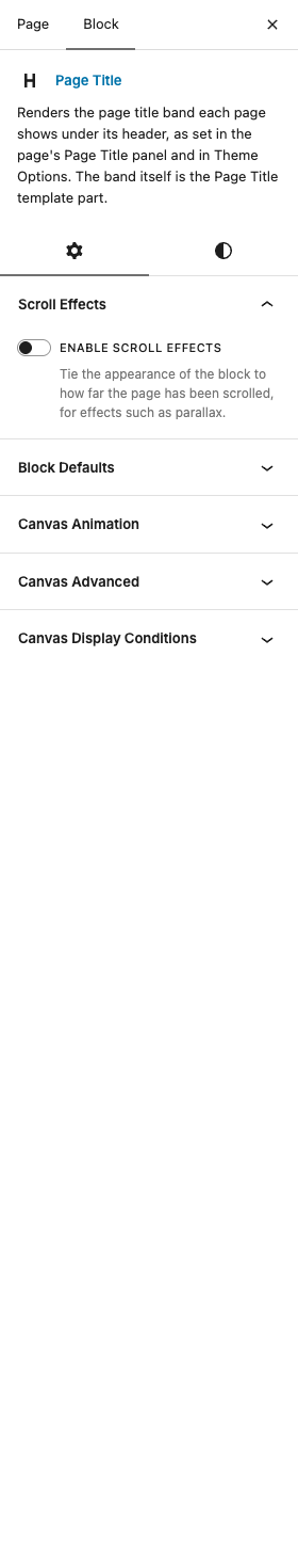 The Page Title settings in the block editor sidebar