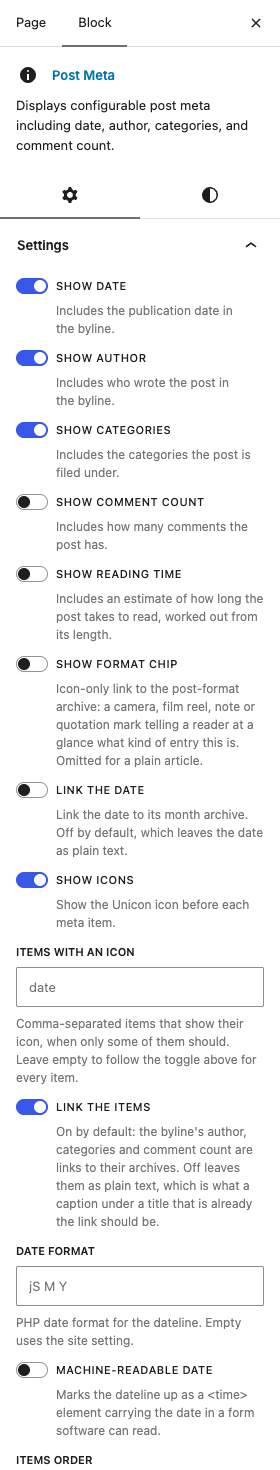 The Post Meta settings in the block editor sidebar
