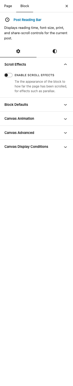 The Post Reading Bar settings in the block editor sidebar